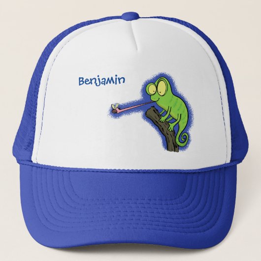 Casquette Caricature de lézard de caméléon vert joyeux (Devant)