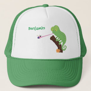 Casquette Caricature de lézard de caméléon vert joyeux