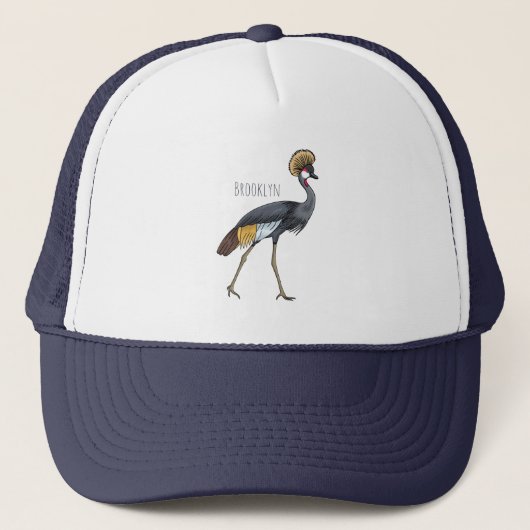 Casquette Caricature d'oiseau de grue couronné gris (Devant)