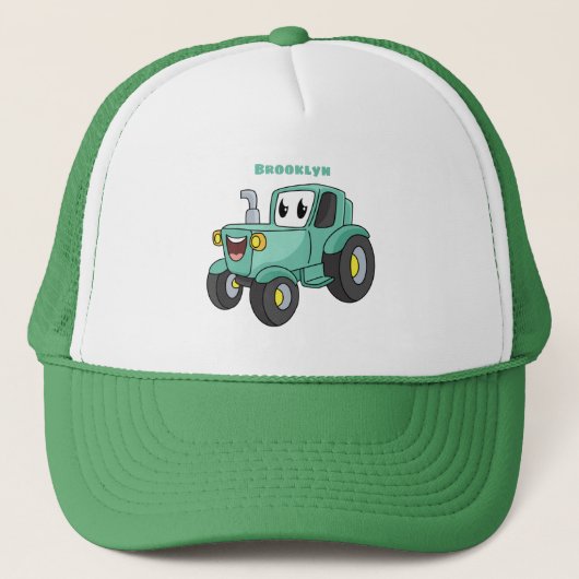 Casquette Caricature joli tracteur vert joyeux (Devant)