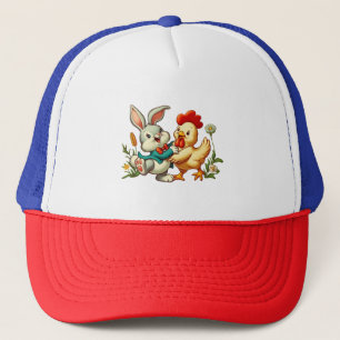 Casquette Caricature vintage, poulet et lapin