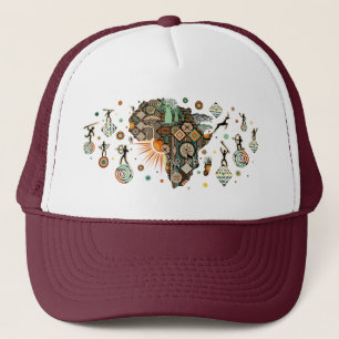 Casquette Carte d'Afrique Éléments Tribaux Décoratifs Motif