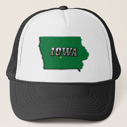 Casquette Carte de l'État de l'Iowa Plan vert et texte photo (Devant)