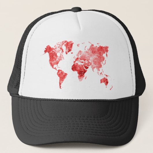 Casquette Carte du monde en aquarelle Rouge (Devant)