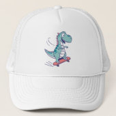 Casquette Cartoon cool T-Rex sur skateboard (Devant)