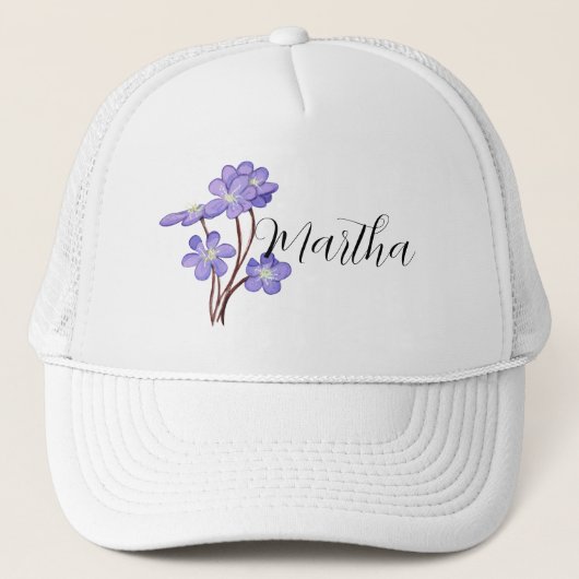 Casquette Chapeau de camionneur à fleurs d'aquarelle lilas a (Devant)
