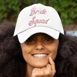 Casquette Chapeau de cowboy rose avec fleurs Bride Squad 