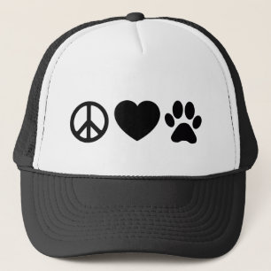 Casquette Chapeau Trucker pour la paix, l'amour et les chien