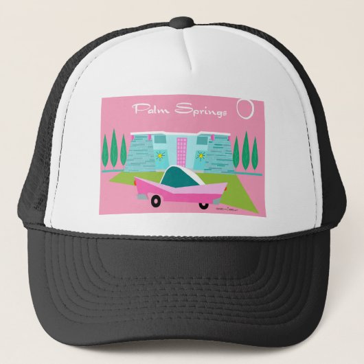 Casquette Chapeau Trucker Retro Pink Palm Springs (Devant)