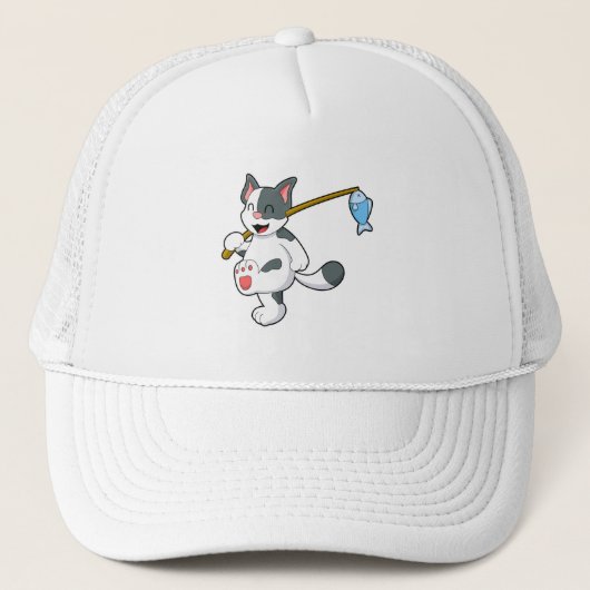 Casquette Chat à la pêche avec canne à pêche (Devant)