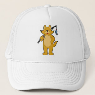 Casquette Chat à la pêche avec canne à pêche et poisson