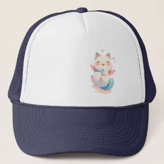 Casquette Chat Ange Flottante - Art Imaginaire Pastel Whimsi