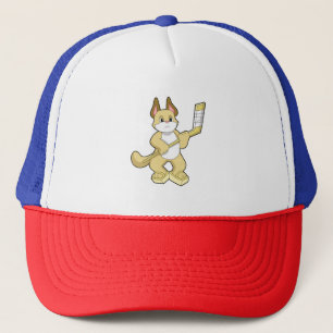 Casquette Chat au hockey sur glace avec bâton de hockey sur