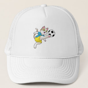 Casquette Chat comme joueur de football avec balle de footba