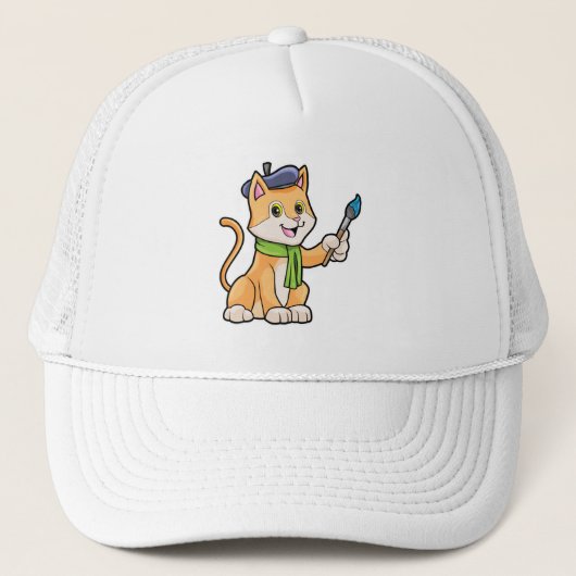 Casquette Chat comme Peintre avec pinceau et écusson (Devant)