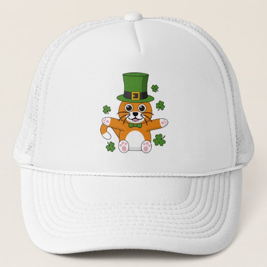 Casquette Chat de la Saint Patrick avec dessin Shamrock (Devant)