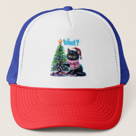Casquette Chat de Noël amusant Avec Sticker Arbre (Devant)