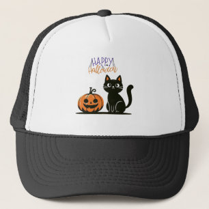 Casquette Chat d'Halloween heureux & citrouille