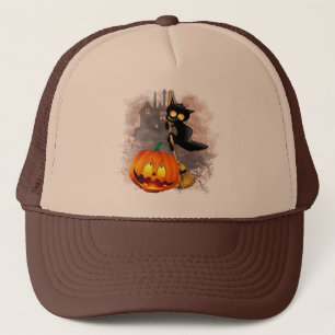Casquette Chat effrayé par Citrouille Fun Halloween caractèr