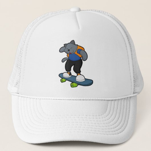 Casquette Chat en Skateboard avec Skateboard (Devant)