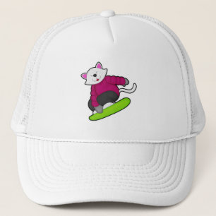 Casquette Chat en tant que snowboardeur avec planche à neige