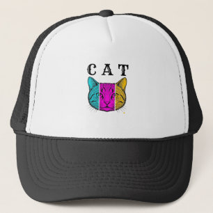 Casquette Chat gravé vintage bloc de couleur graphique Desig
