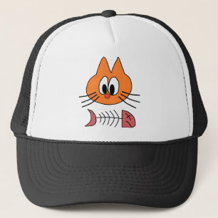 Casquette Chat Manger Poisson Animal Orange Debout Skeleton