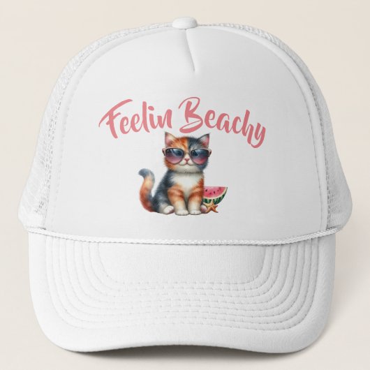 Casquette Chat Mignon qui se Sent à la Plage (Devant)