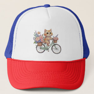 Casquette Chat Mignon sur un Chapeau de Vélo Floral – Cadeau