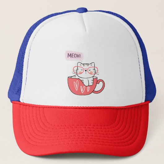Casquette chat miow dans une tasse (Devant)