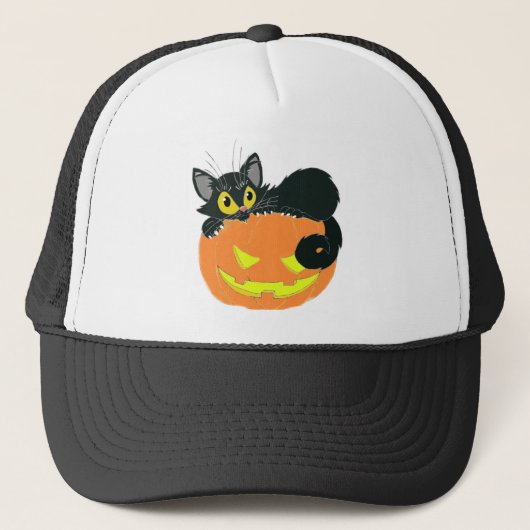 Casquette Chat noir d'Halloween et Citrouille (Devant)