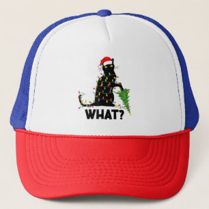 Casquette Chat Noir Drôle Poussant Arbre De Noël Sur Chat Ch
