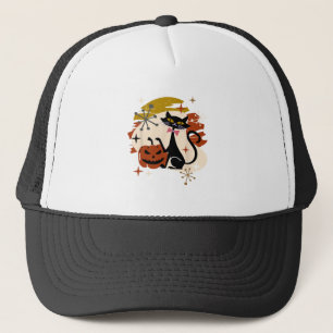 Casquette Chat noir et Halloween rétro atomique Citrouille