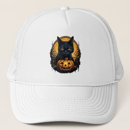 Casquette Chat noir Halloween Citrouilles effrayants Lune Ch (Devant)