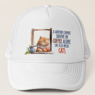 Casquette Chat orange dormant avec café - Chat confortable