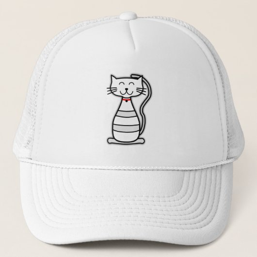 Casquette chat rouge gris noir heureux blanc dessin animé ki (Devant)