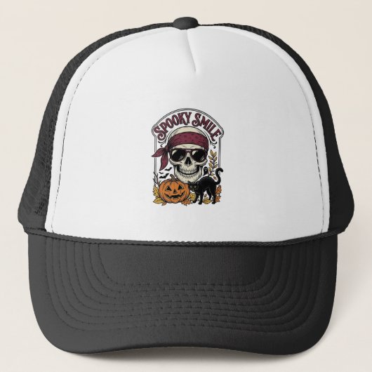 Casquette Chat squelette Halloween Graphique de citrouille v (Devant)