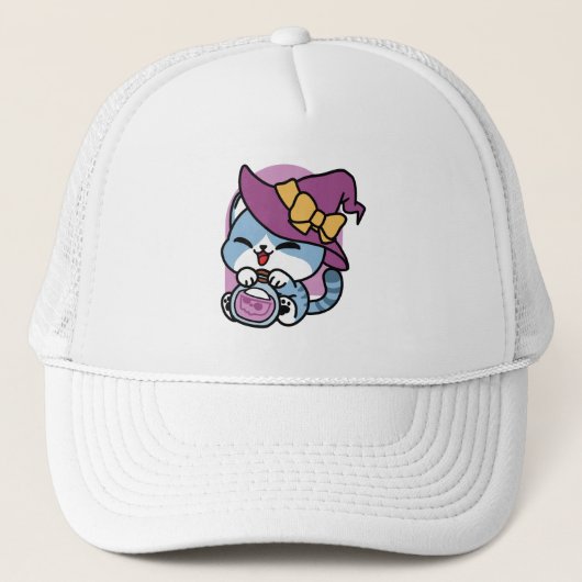 Casquette Chat Tabby Halloween – Chapeau de Sorcière & Art d (Devant)
