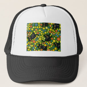 Casquette Chats noirs Motif floral de prairie avec de mign