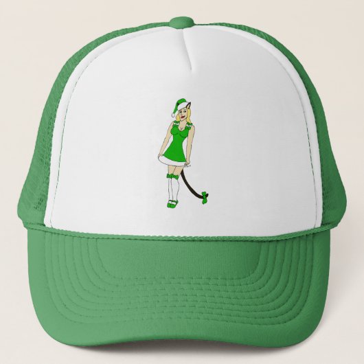 Casquette Chatte de Noël verte (Devant)
