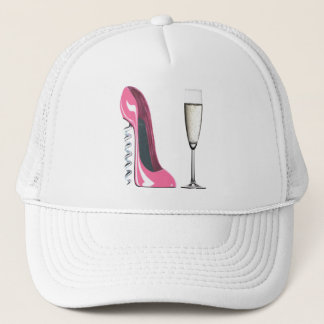 Casquette Chaussure stylet de tire-bouchon rose et verre de