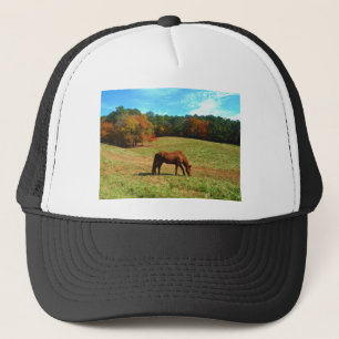 Casquette Cheval Brown rouge, ciel bleu Turquoise