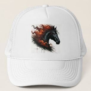 Casquette Cheval noir avec crinière enflammée