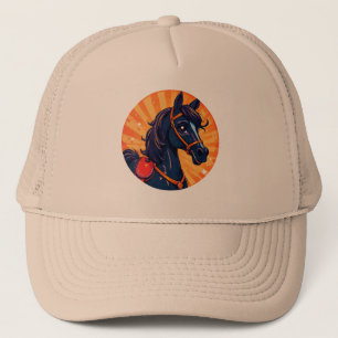 Casquette Cheval noir de dessin animé avec fond vibrant