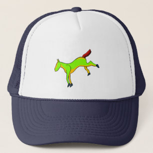 Casquette Cheval vert avec des nuances de rouge sur la queue