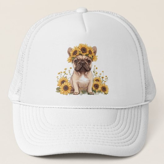 Casquette Chien À Balle Français Entouré De Tournesols (Devant)