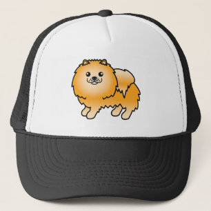 Casquette Chien caricature mignon de Poméranie orange