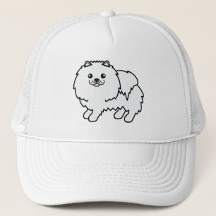 Casquette Chien de dessin animé mignon Pomeranian blanc