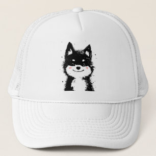 Casquette Chien noir et blanc souriant
