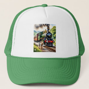 Casquette Chien saluant un train à vapeur